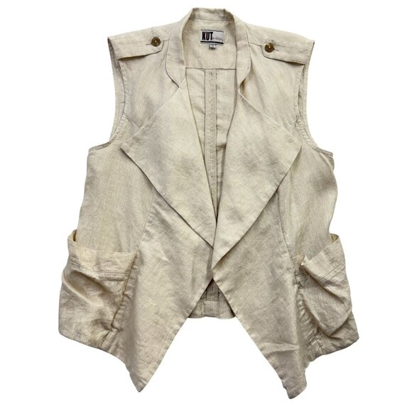 Kut from the Kloth Linen Open Drape Front Vest Coastal Boho Beige Womens XL NEW - Picture 1 of 10